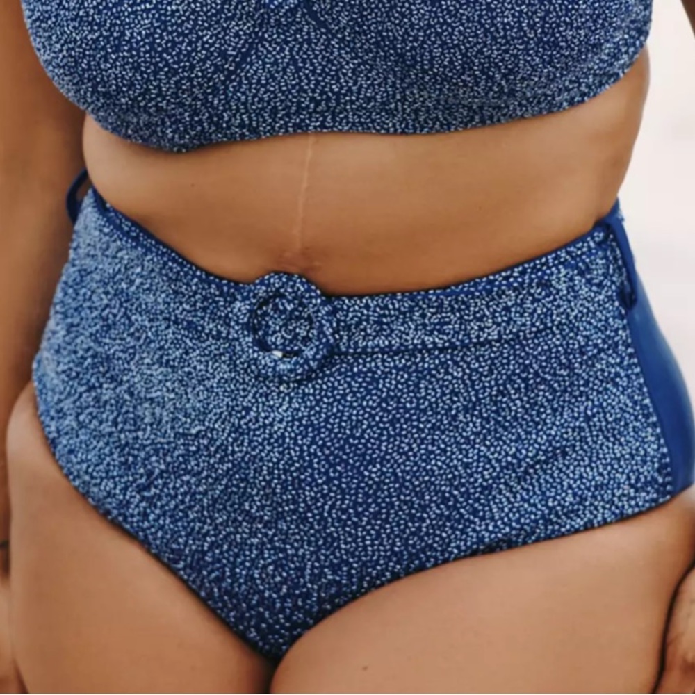 NWT Anthro/ Oceanus Swimwear Bikini Bottom Size X-LARGE blue beaded bottom only